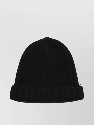 Maison Margiela Ribbed Knit Wool Beanie With Folded Brim In Black