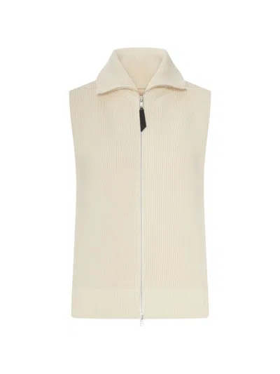 Maison Margiela Ribbed Knit Wool Vest In Ecru