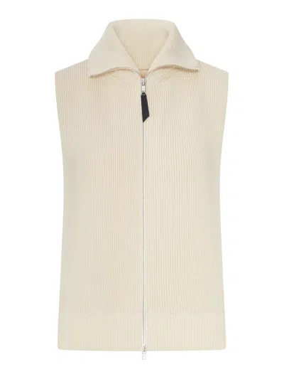 Maison Margiela Ribbed Knit Zip-up Vest In Neutral