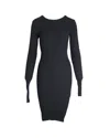 Maison Margiela Ribbed Long Sleeve Fitted Dress In Black Viscose In Black