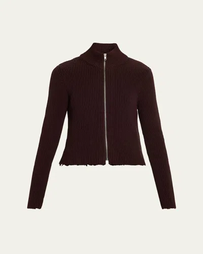 Maison Margiela Ribbed Mock-neck Cardigan In Brown