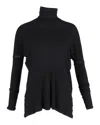Maison Margiela Ribbed Oversized Turtleneck Top In Black Wool In Black