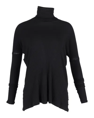 Maison Margiela Ribbed Oversized Turtleneck Top In Black Wool