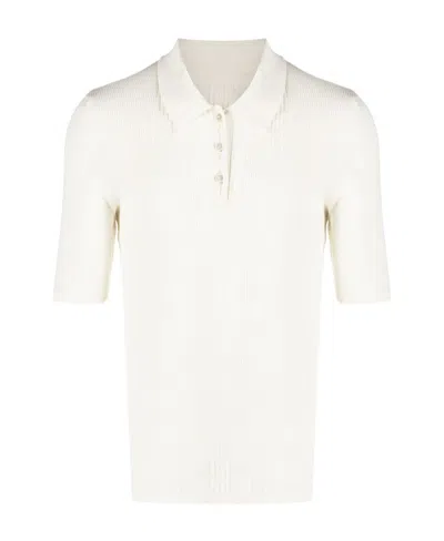 Maison Margiela Ribbed Short-sleeved Polo Shirt In White