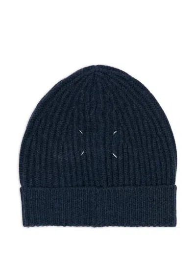 Maison Margiela Ribbed Wool Beanie In Blue