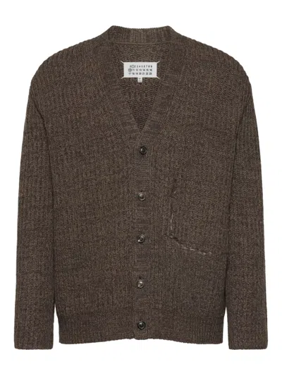 Maison Margiela Ribbed Wool Cardigan In Brown