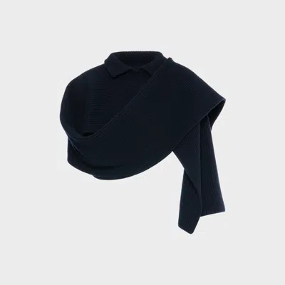 Maison Margiela Ribbed Wool Scarf With Collar Man Navy Blue