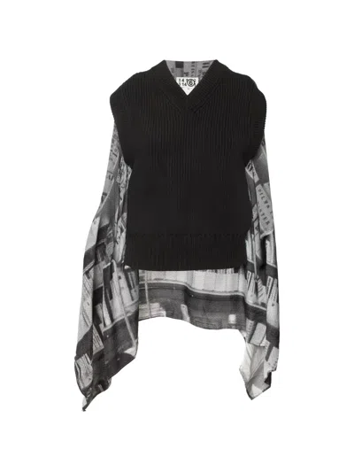 Pre-owned Maison Margiela Ribbed-knit Cape-style Vest In Black