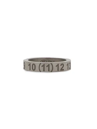 Maison Margiela Engraved Silver Ring With Minimalist Aesthetic In Gray