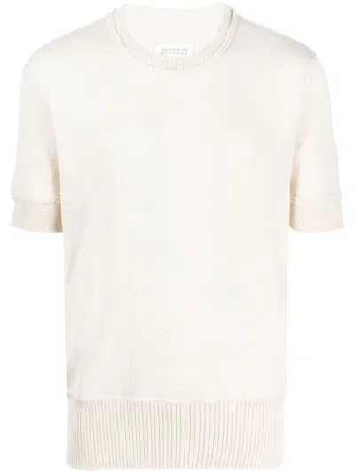 Maison Margiela Ripped-edge Knitted T-shirt In Nude