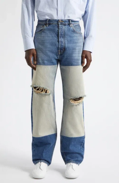 Maison Margiela Straight Leg Denim Jeans Contrasting Inserts In Blue