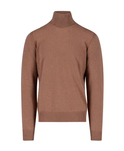 Maison Margiela Roll-neck Fine-knit Jumper In Brown