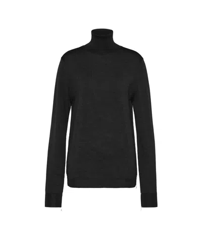 Maison Margiela Roll Neck Four-stitch Wool Sweatshirt In Black