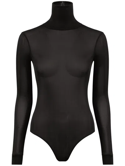 Maison Margiela Transparent High-neck Bodysuit In Black Viscose Jersey