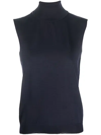 Maison Margiela Roll Neck Stitching Details Fine Wool Top In Blue