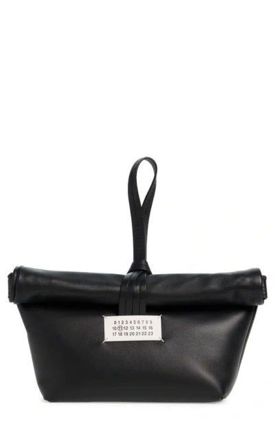 Maison Margiela Roll Top Leather Clutch In Black