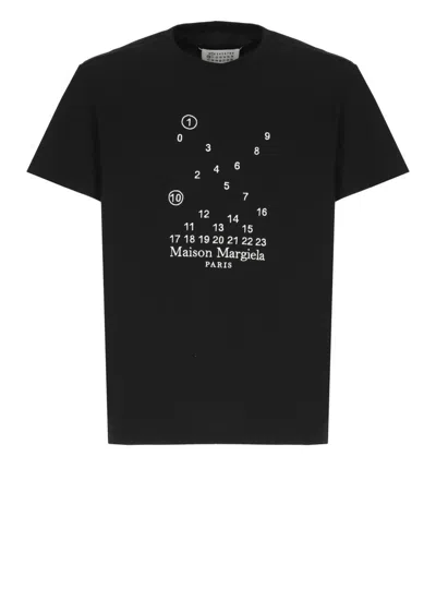 Maison Margiela Round Neck Cotton T-shirt With Contrasting Logo Details In Black