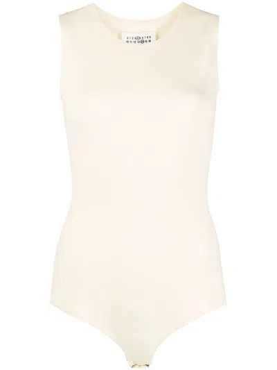Maison Margiela Round-neck Sleeveless Bodysuit In Beige