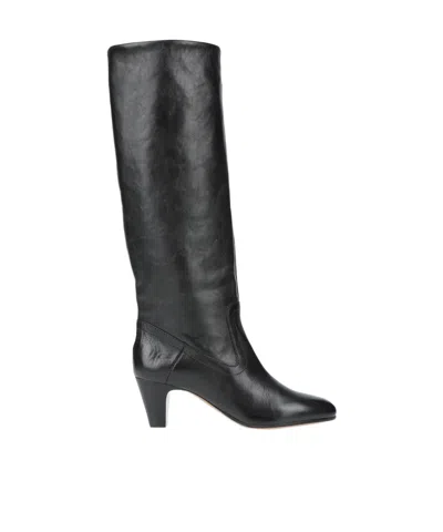 Maison Margiela Round Toe Block Heel Leather Boots In Black