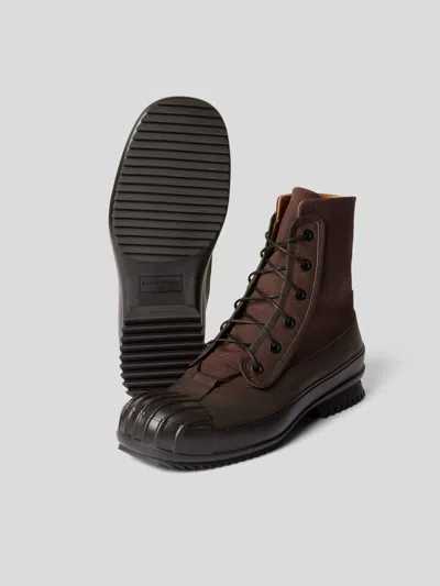 Pre-owned Maison Margiela Rubber Toe Leather And Canvas Boot In Brown