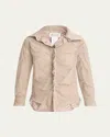 Maison Margiela Ruched Hybrid Check Button Down Blouse In Camel