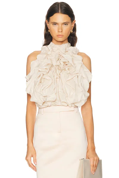Maison Margiela Ruffle Sleeveless Blouse In Sand