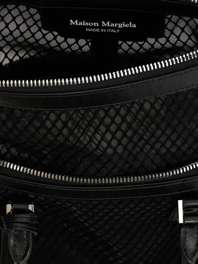 Maison Margiela 'sac Classique' Black Mini Shoulder Bag With Logo Patch On The Front And Mesh Design In Tech Fabric