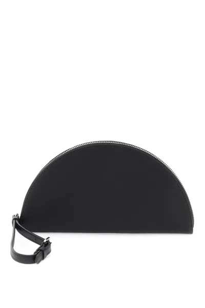 Maison Margiela Saffiano Leather Half-moon Pouch Handbag With Wrist Handle In Black