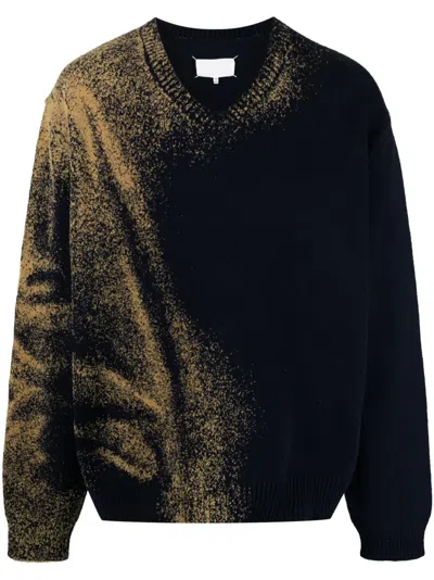 Maison Margiela Spray Paint-effect Wool Jumper In Blue