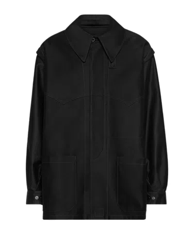 Maison Margiela Satin Cotton Pointed-collar Shirt In Black