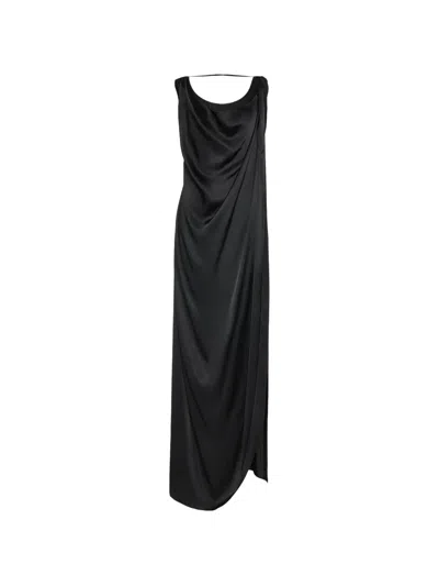 Maison Margiela Satin Draped Cowl-neck Maxi Dress In Black