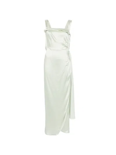 Maison Margiela Satin Floor Length Dress Open Back In Neutral