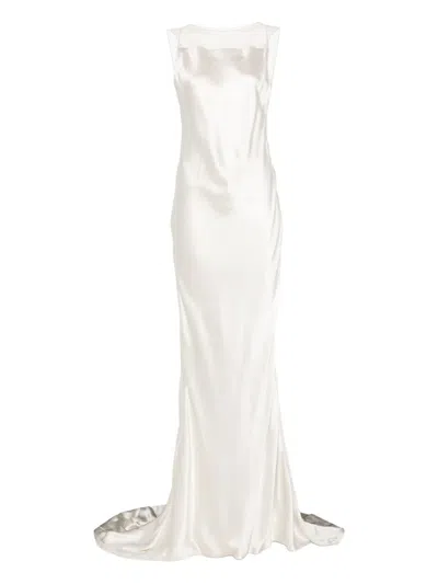 Pre-owned Maison Margiela Satin Fishtail Gown In White