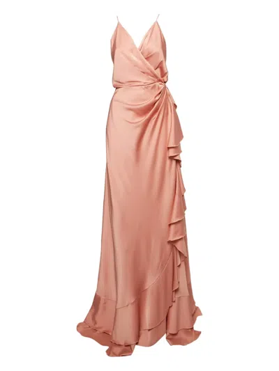 Pre-owned Maison Margiela Satin Ruffled Maxi Dress In Pink