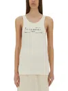 Maison Margiela Beige Top With Wide Neckline And Logo Printed On The Front In Viscose And Cotton Blend Woman