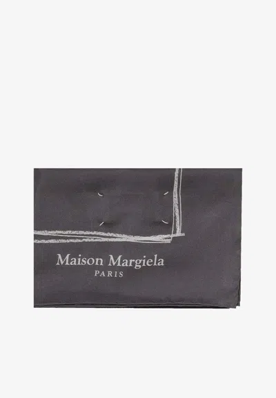 Maison Margiela Scribbled Numerical Silk Scarf In Black