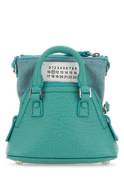 MAISON MARGIELA SEA GREEN LEATHER AND FABRIC 5AC CLASSIQUE BABY HANDBAG