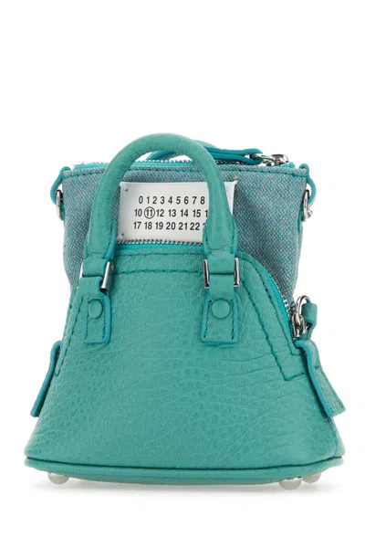 MAISON MARGIELA SEA GREEN LEATHER AND FABRIC 5AC CLASSIQUE BABY HANDBAG