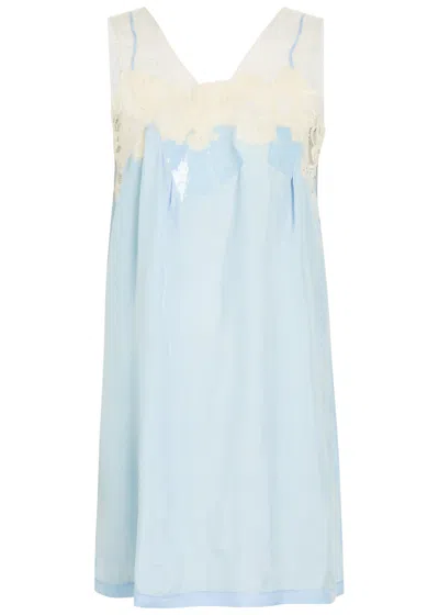 Maison Margiela Sellotape-effect Lace-trim Satin Mini Dress In Blue