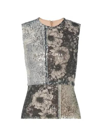 Maison Margiela Floral Sequin Sleeveless Top In Ice Blue In Gray