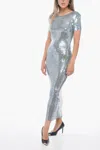 Maison Margiela Mm0 Short-sleeved Sequined Maxidress In Blue
