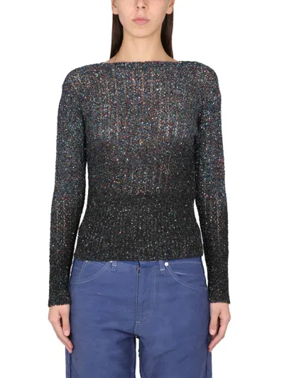 Maison Margiela Sequin-embellished Boat Neck Sweater In Black