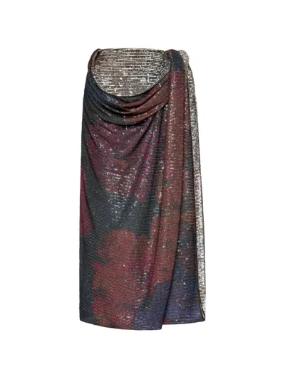 Maison Margiela Sequin-embellished Draped Midi Skirt In Burgundy