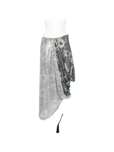 Maison Margiela High Waist Floral Sequin Draped Skirt In Multi