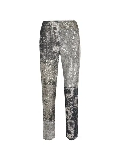 Maison Margiela Monochrome Patchwork Floral Sequin Trousers In Animal Print