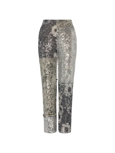 Maison Margiela Paillettenverzierte Hose Mit Blumendetail In Gray