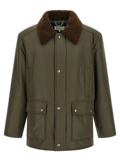 Maison Margiela Shearling Collar Parka In Olive Green