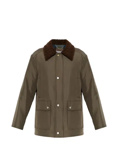 Maison Margiela Shearling-collar Technical Nylon Coat In Animal Print