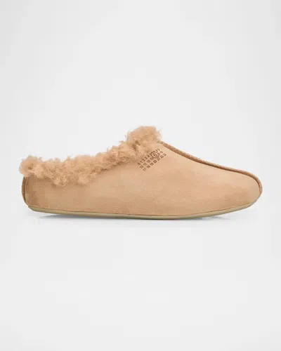 Maison Margiela Shearling-lined Suede Anatomical Mules In Neutral