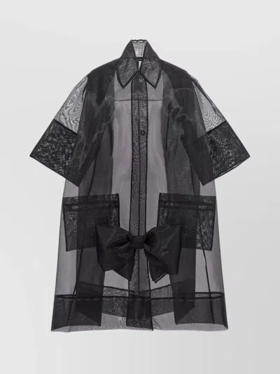 Maison Margiela Sheer Fabric Coat Bow Detail In Black